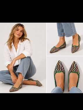 Michele Lopriore Milano Pointed Toe Woven Flats Size 37 Multicolor Made in Italy